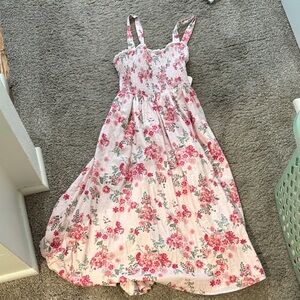 Pink Floral Sundress with Smocked Bodice